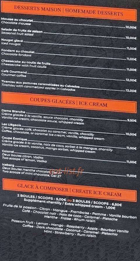 Carte et menu de La P'tite Moulerie à Saint Raphael — Les desserts, coupes glacées et glace à composer