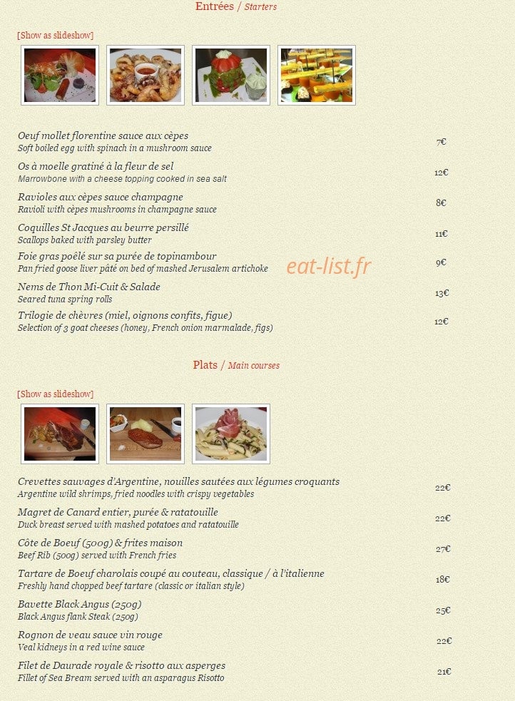La Table — carte page 1