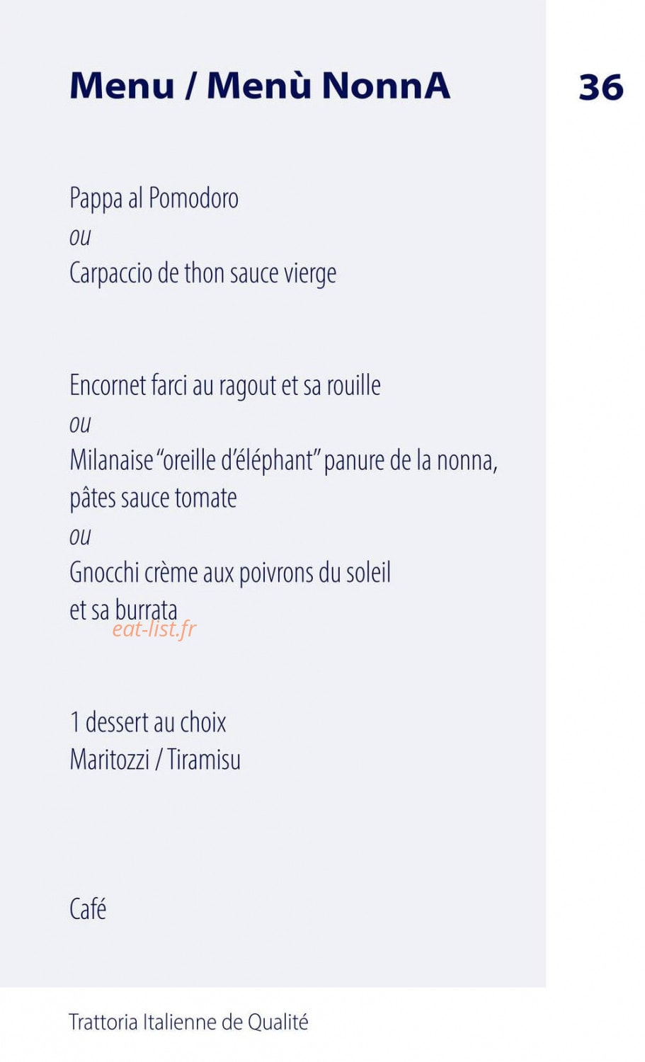 Nonna Trattoria — carte page 5