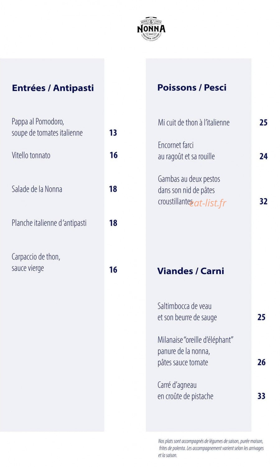 Nonna Trattoria — carte page 2