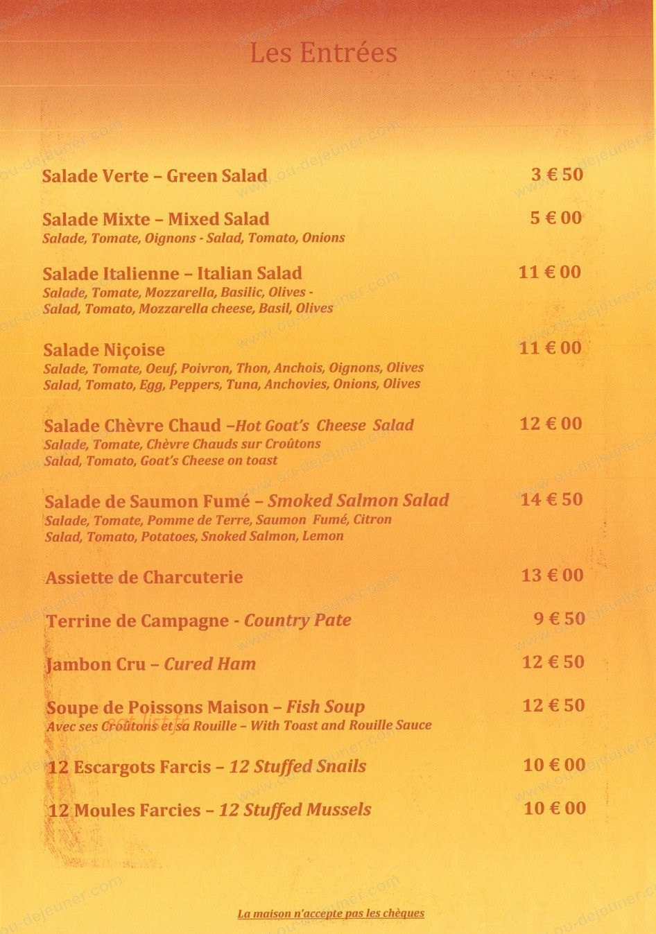 Restaurant Pizzeria Babbo — carte page 2