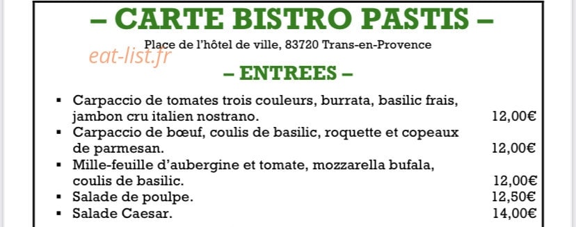 Bistro Pastis — carte page 2