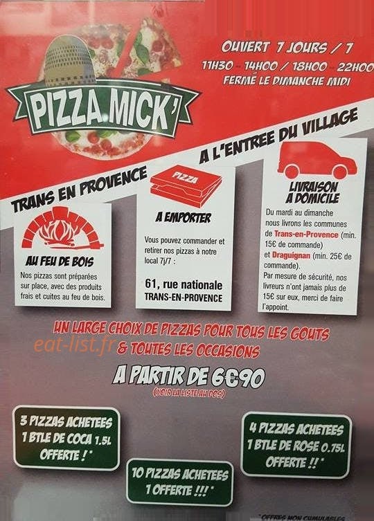 Pizzamick' — carte page 1