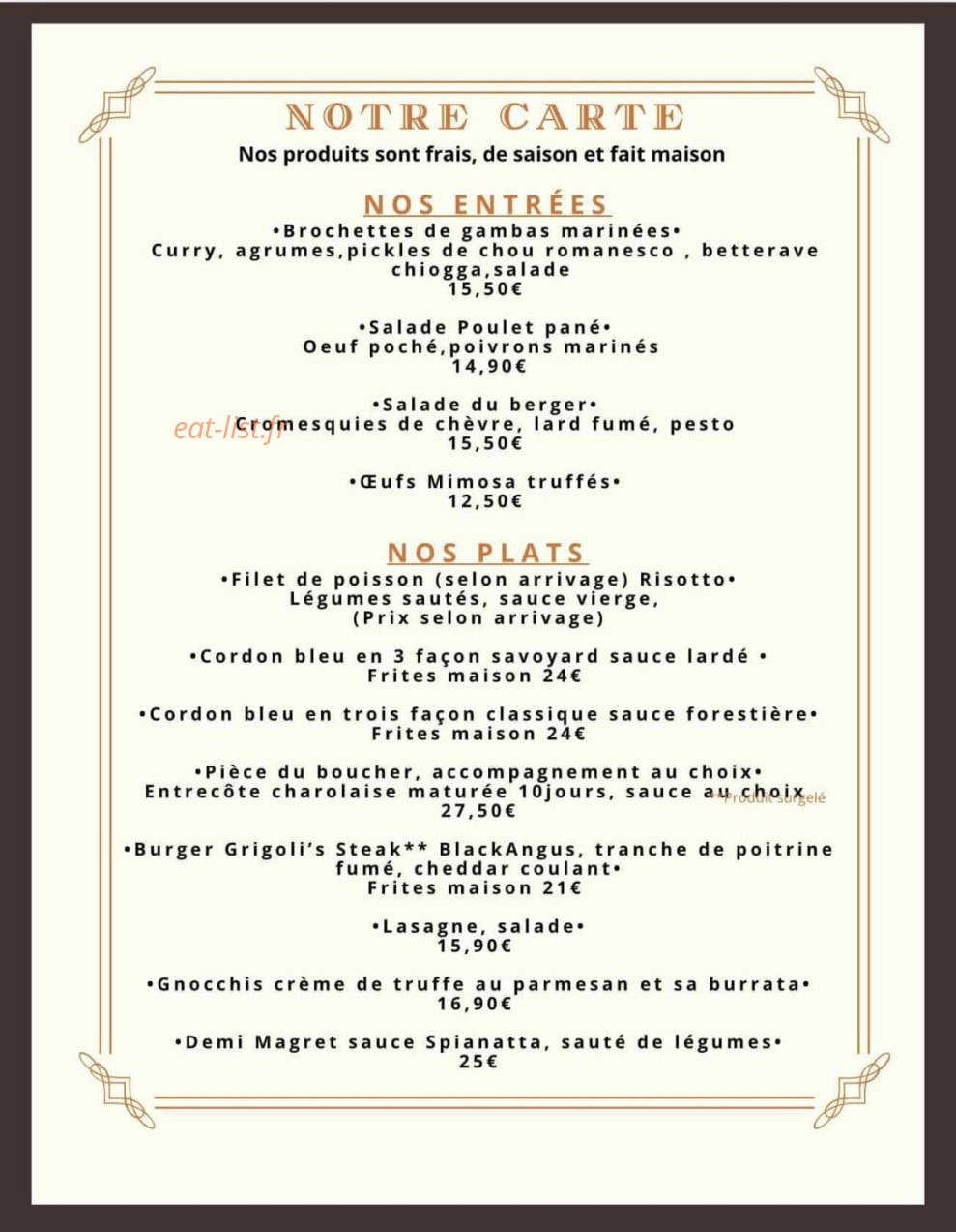 Restaurant Grigoli’s — carte page 1