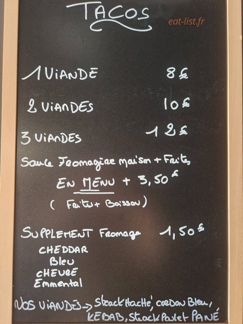 Carte et menu de Rotisserie du Centre à La Cadiere d'Azur — Les tacos