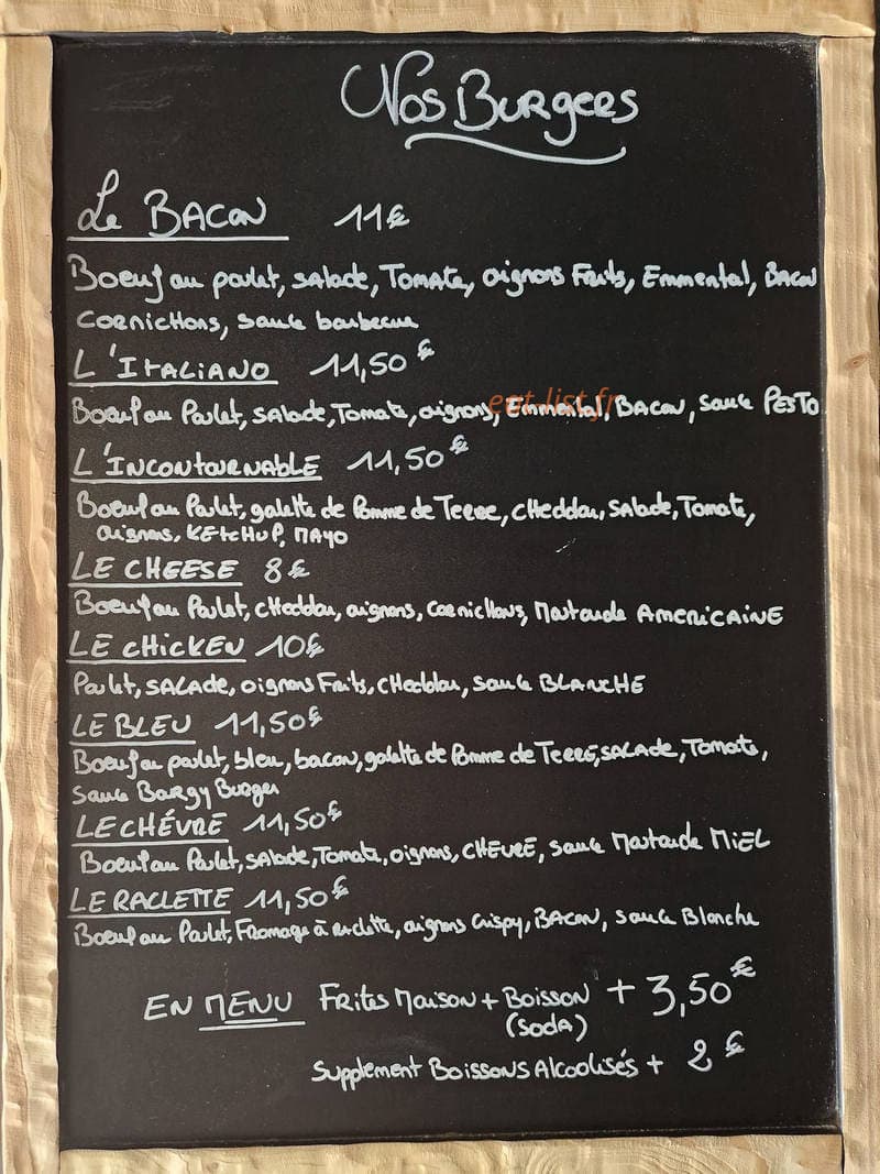 Carte et menu de Rotisserie du Centre à La Cadiere d'Azur — Les burgers