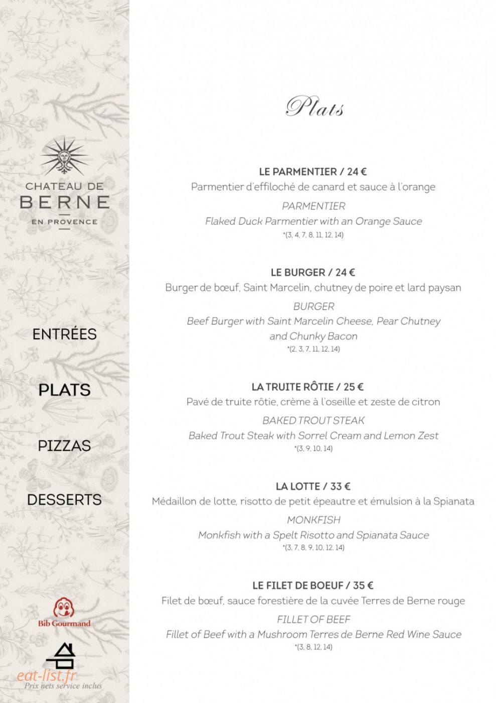 Le Bistrot du Château de Berne — carte page 3