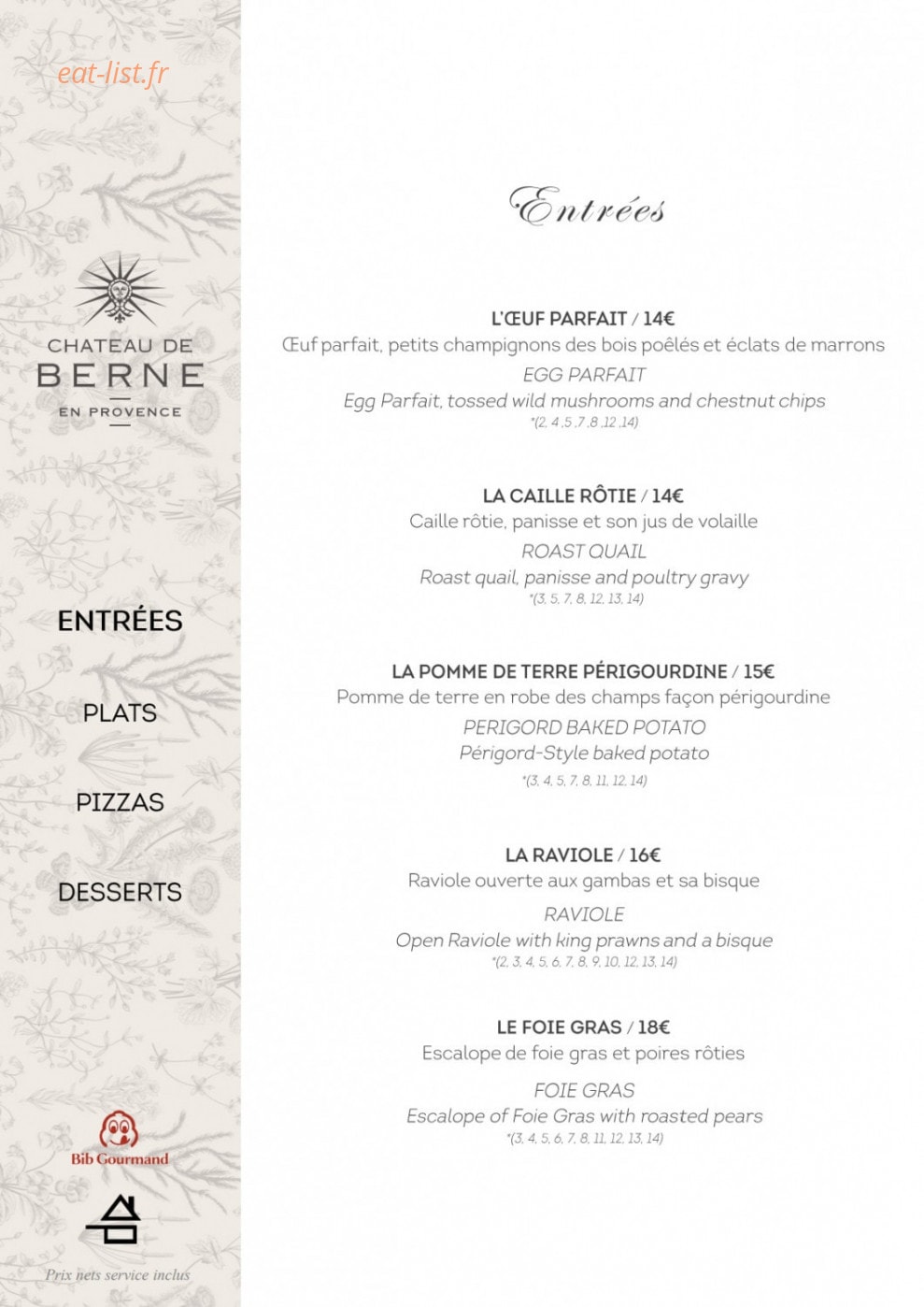 Le Bistrot du Château de Berne — carte page 2