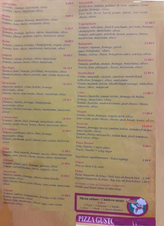 Pizza Gusto — carte page 1