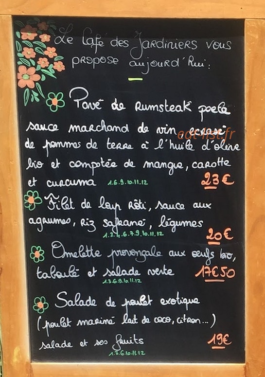 Le Café des Jardiniers — carte page 1