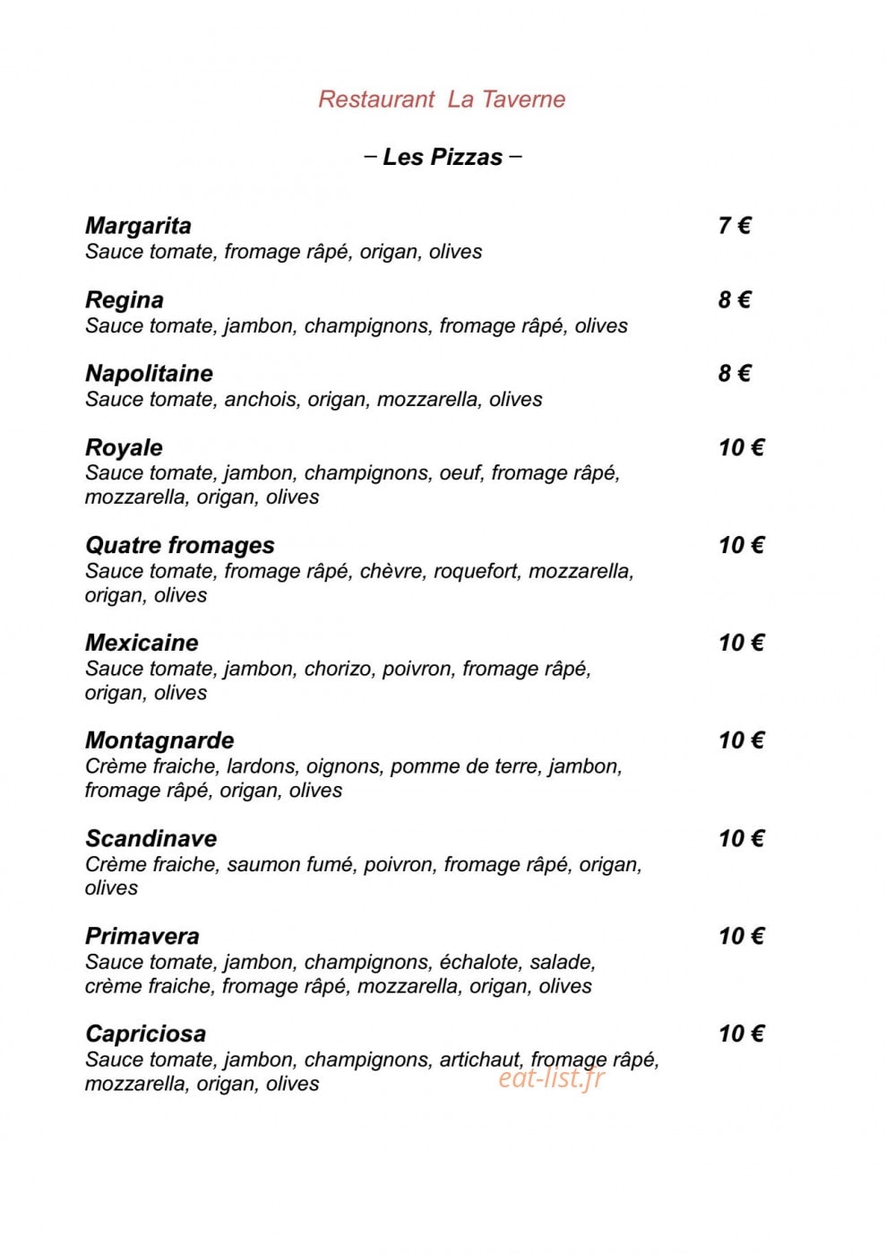La Taverne — carte page 1