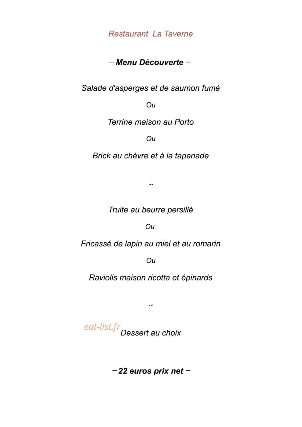La Taverne — carte page 2