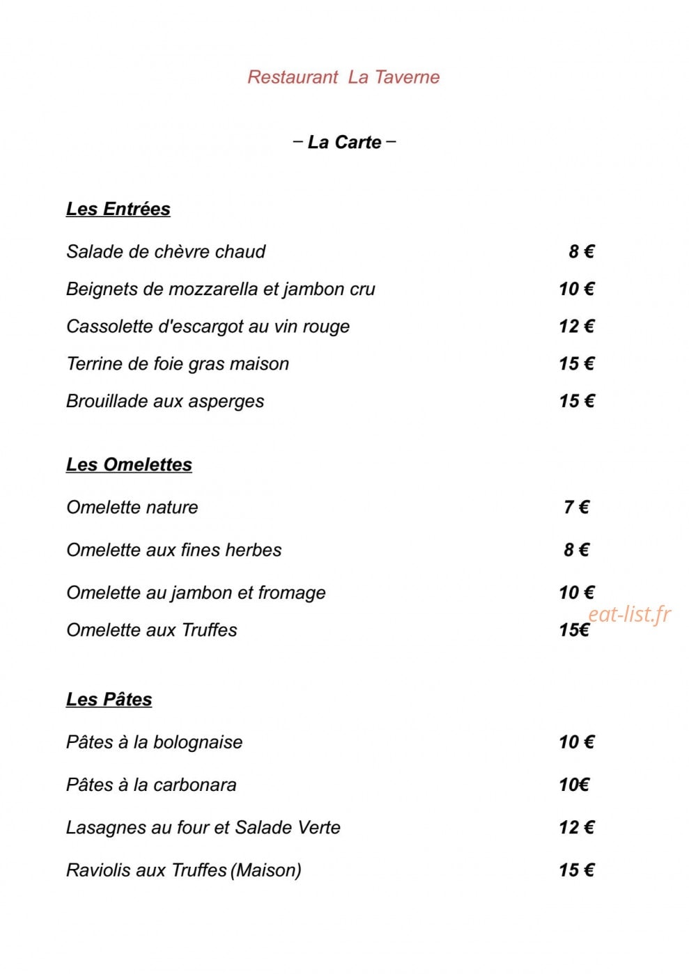 La Taverne — carte page 4