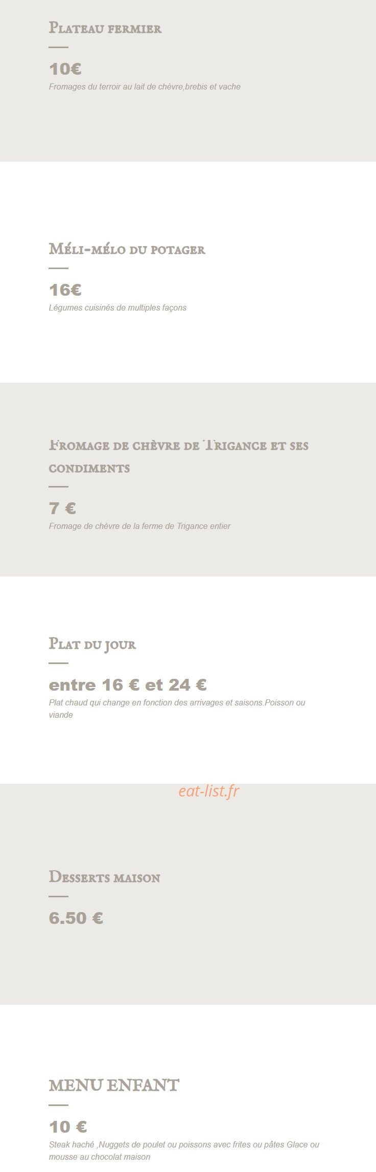 La Table du Château — carte page 2