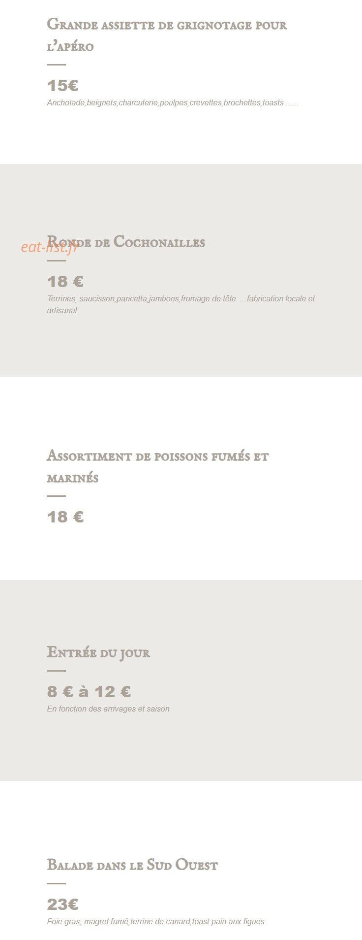 La Table du Château — carte page 1