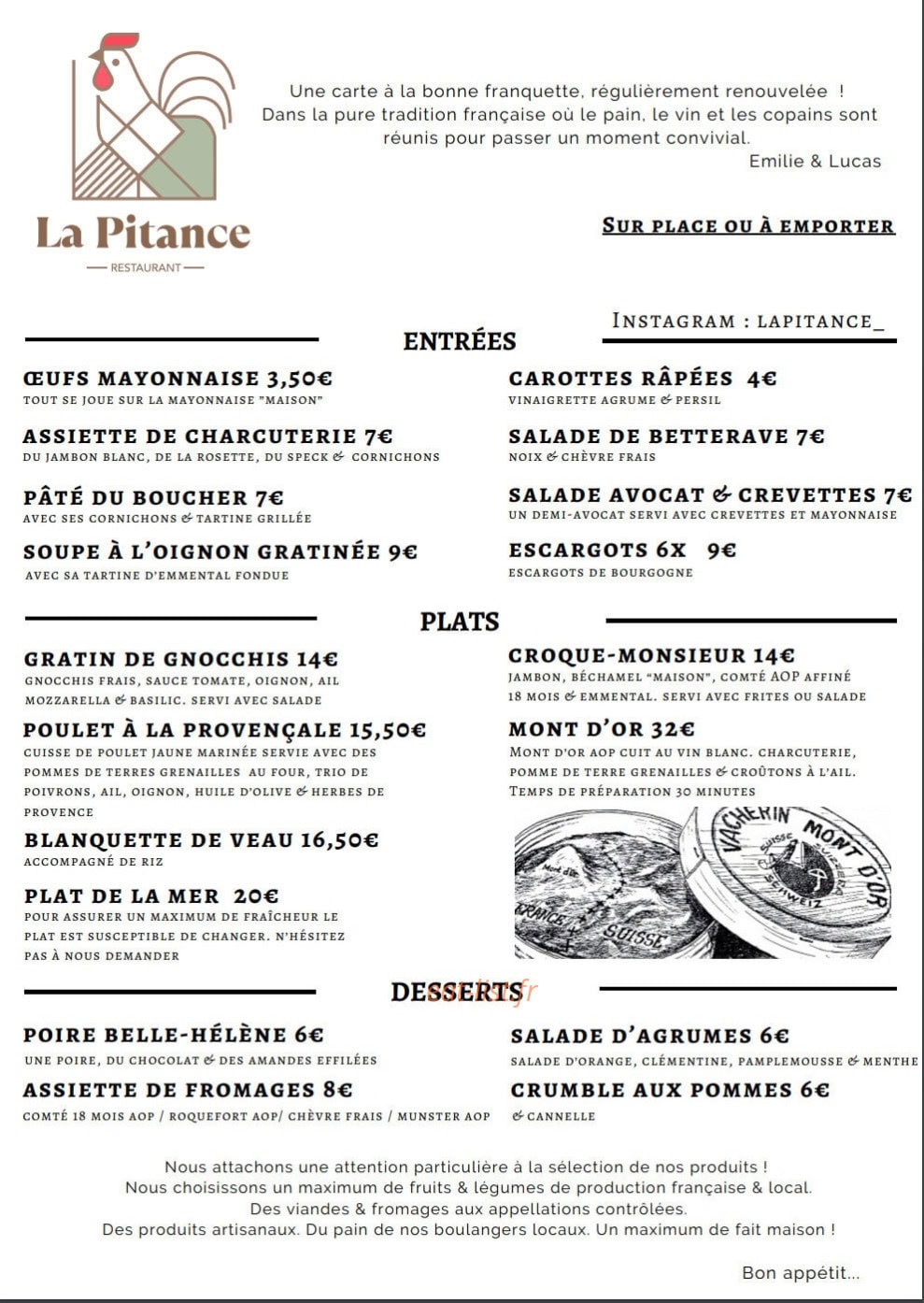 La Pitance — carte page 1