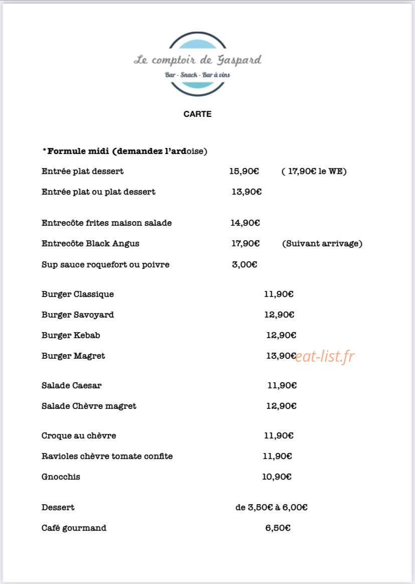 Le comptoir de Gaspard — carte page 1