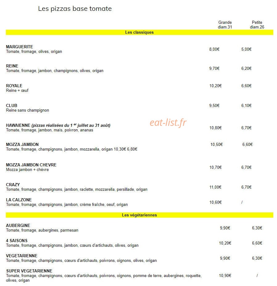 Nola Pizza — carte page 1