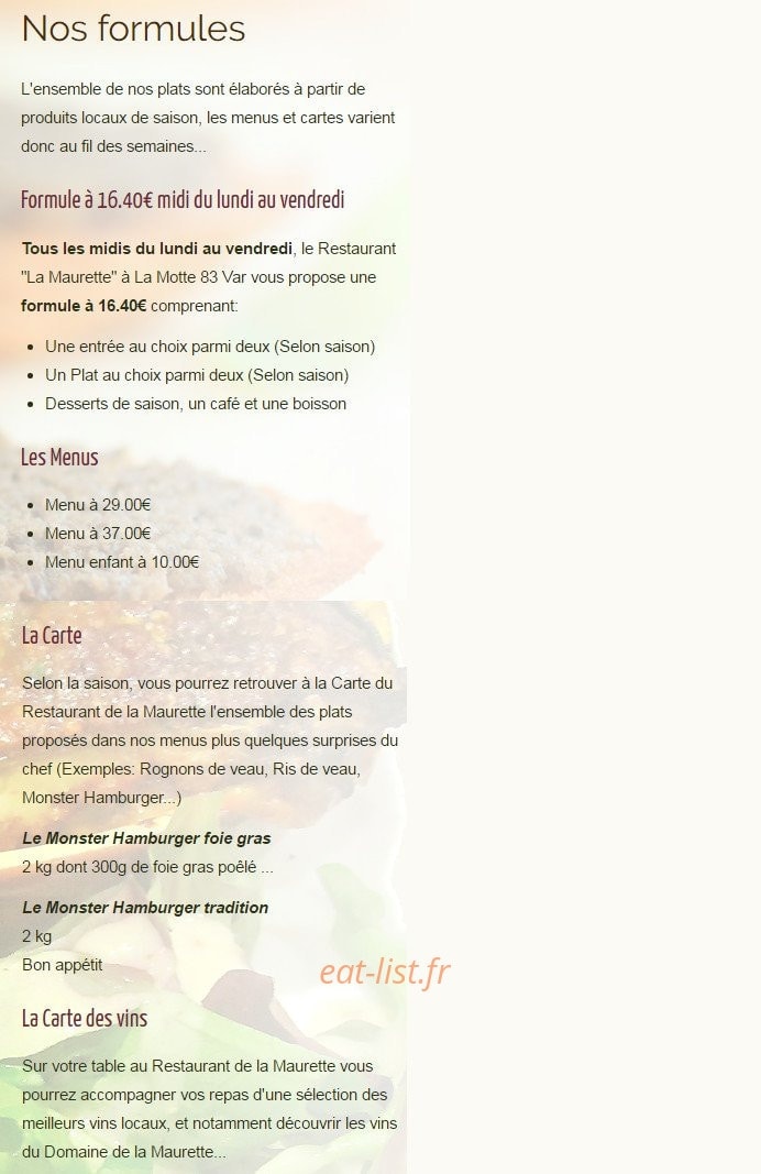 Restaurant de La Maurette — carte page 1