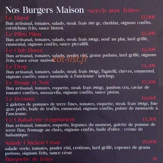 Bistrot la Grignote — carte page 1