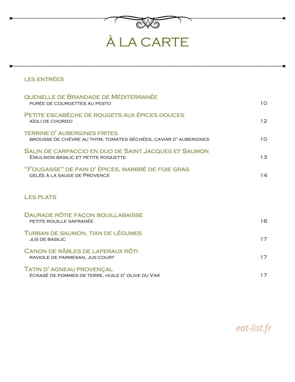 L'Auberge Provençale — carte page 3