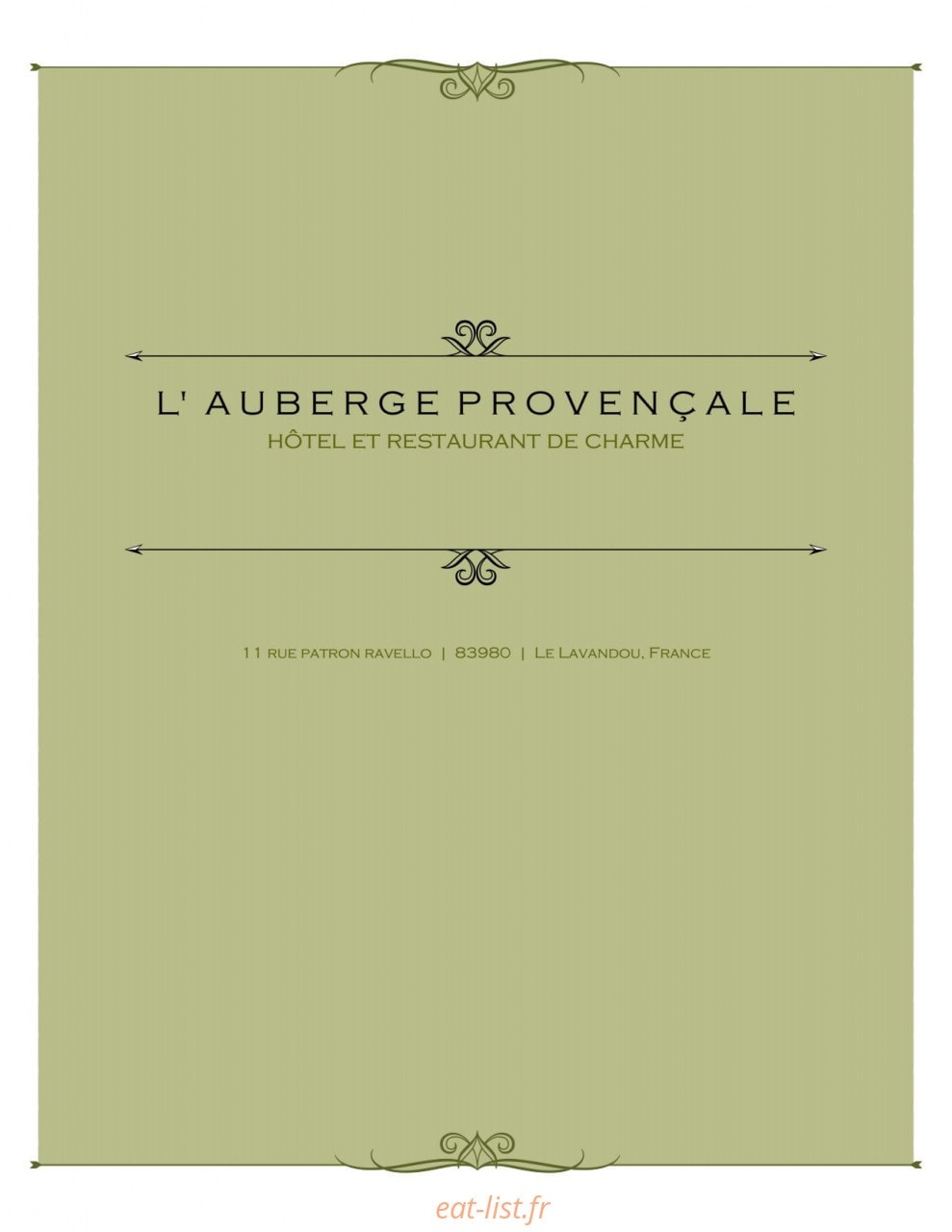 L'Auberge Provençale — carte page 1