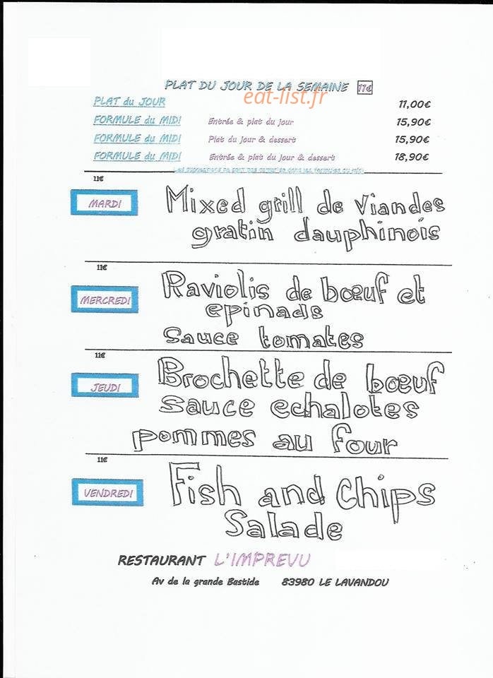 L'Imprévu — carte page 1