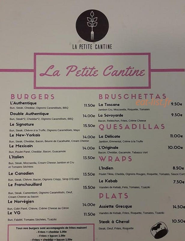 La Petite Cantine — carte page 1