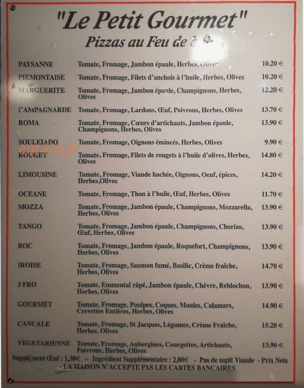 Le Petit Gourmet — carte page 1