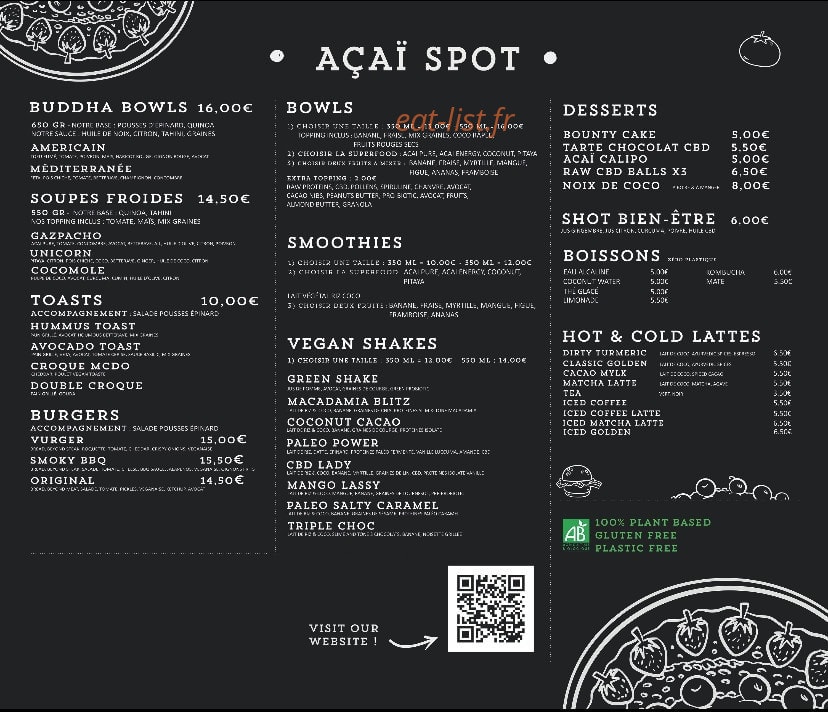 Acai Spot — carte page 1