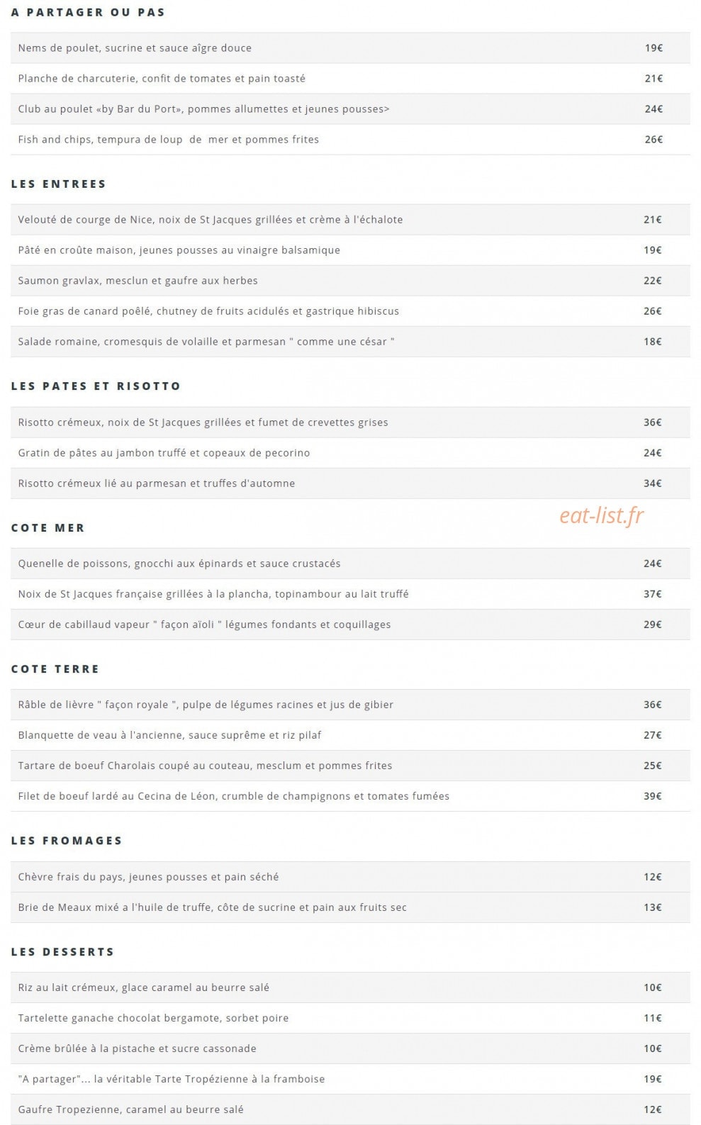 Bar du Port — carte page 1