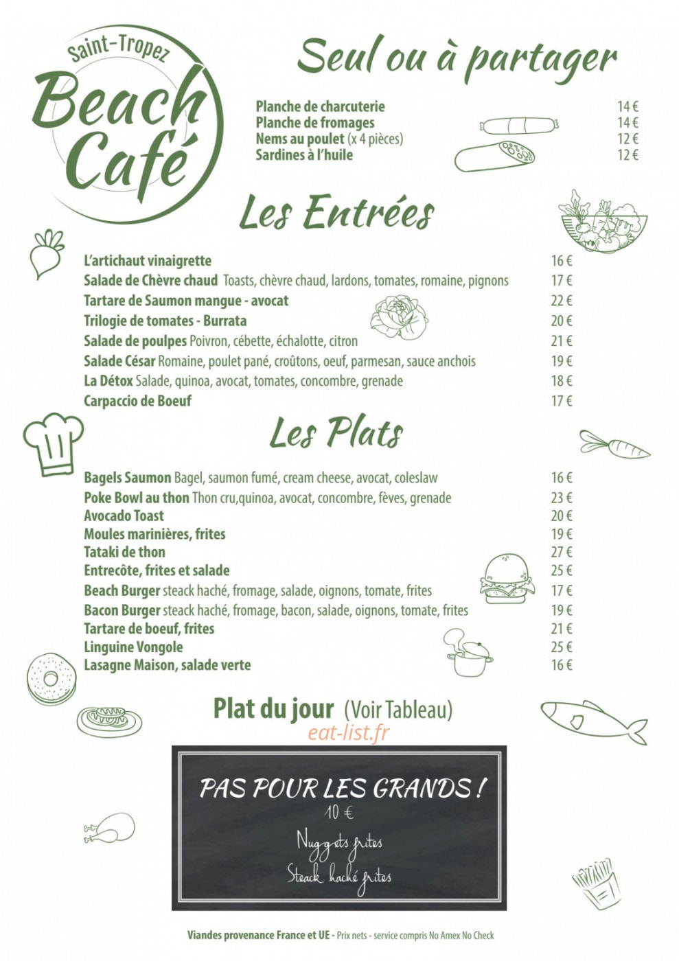 Beach Cafe — carte page 1