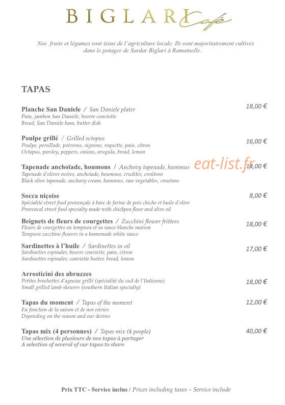 Biglari Cafe — carte page 3