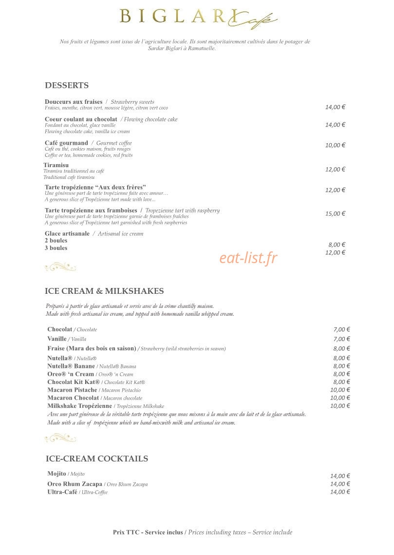 Biglari Cafe — carte page 4