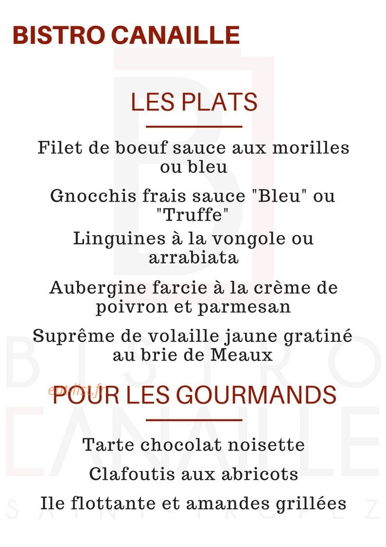 Bistro Canaille — carte page 1