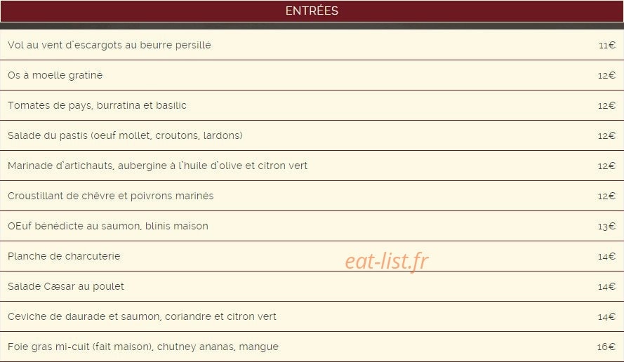 Bistro Pastis — carte page 1