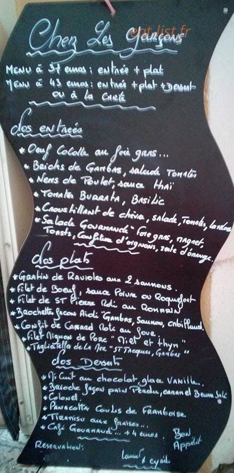 Chez Les Garçons — carte page 1