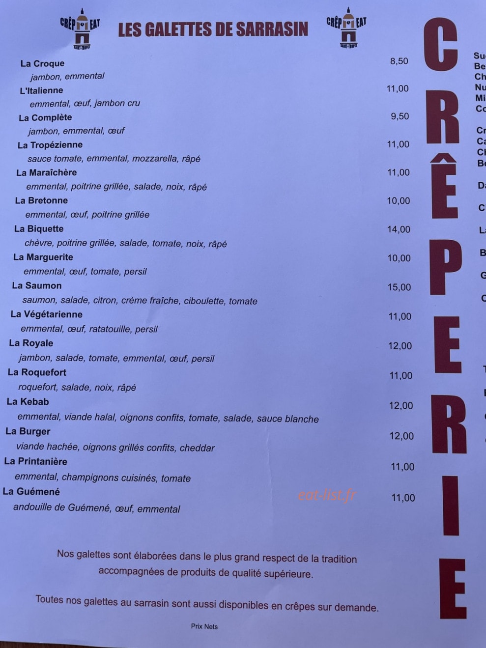 Crêpe Eat — carte page 1