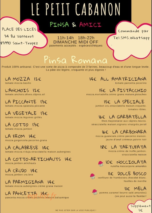 Le Petit Cabanon — carte page 1