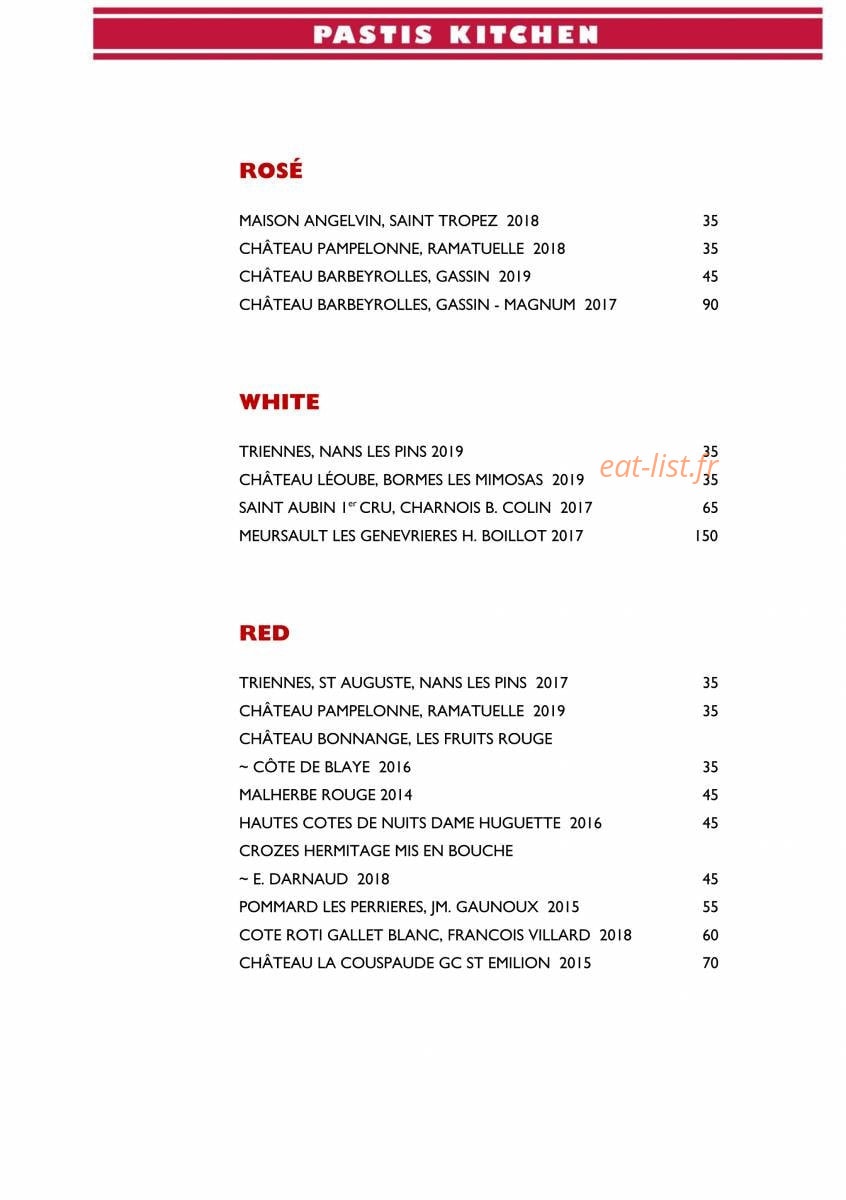Pastis Kitchen — carte page 3