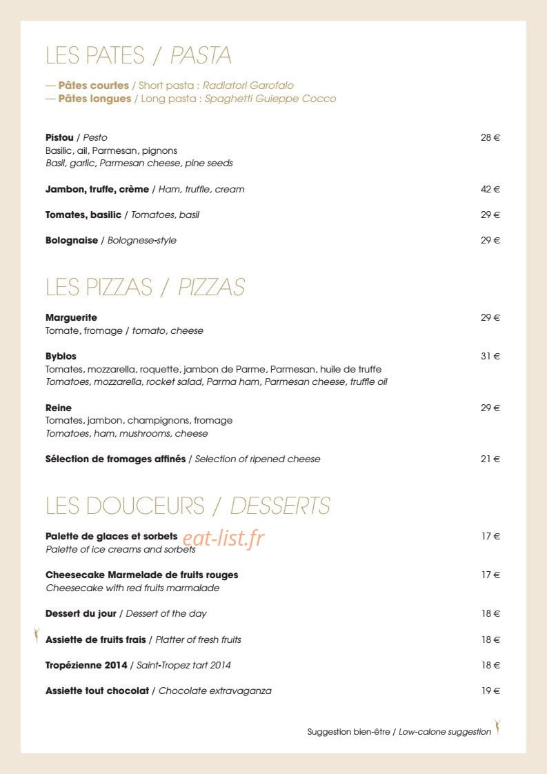 Restaurant B — carte page 4