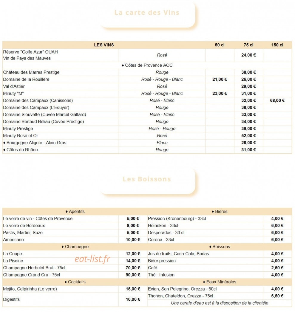 Restaurant Golf Azur — carte page 2
