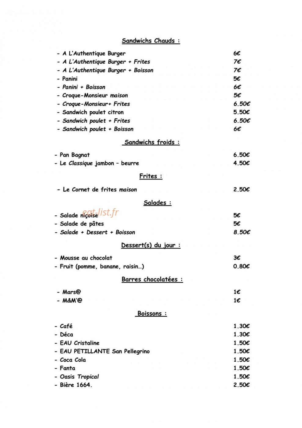 A l'authentique — carte page 1