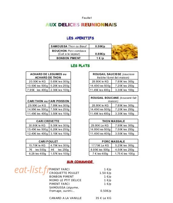 Aux délices réunionnais — carte page 1