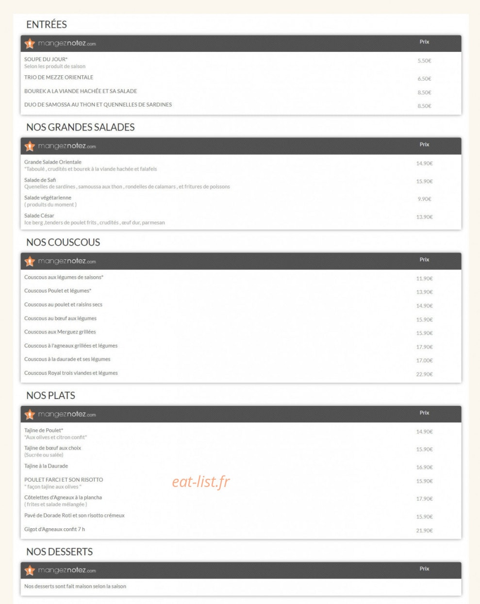 Aux saveurs partagées — carte page 1