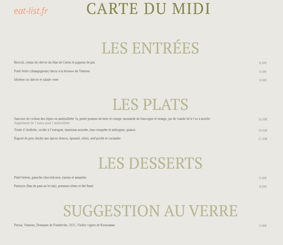 Bèou Bistrot — carte page 1