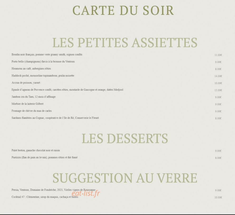 Bèou Bistrot — carte page 2