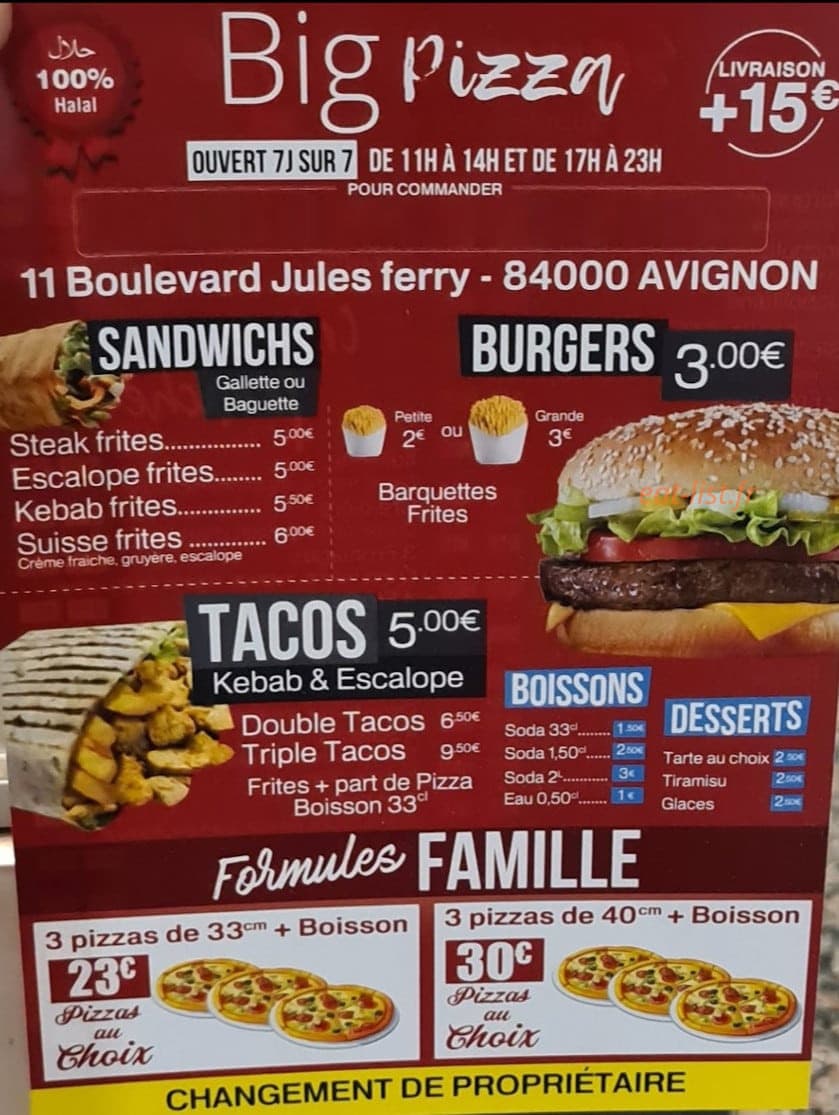 Big Pizza — carte page 1