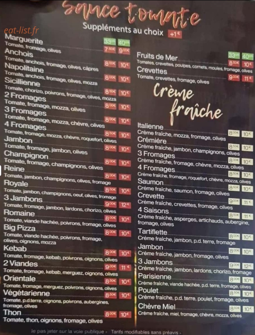 Big Pizza — carte page 2