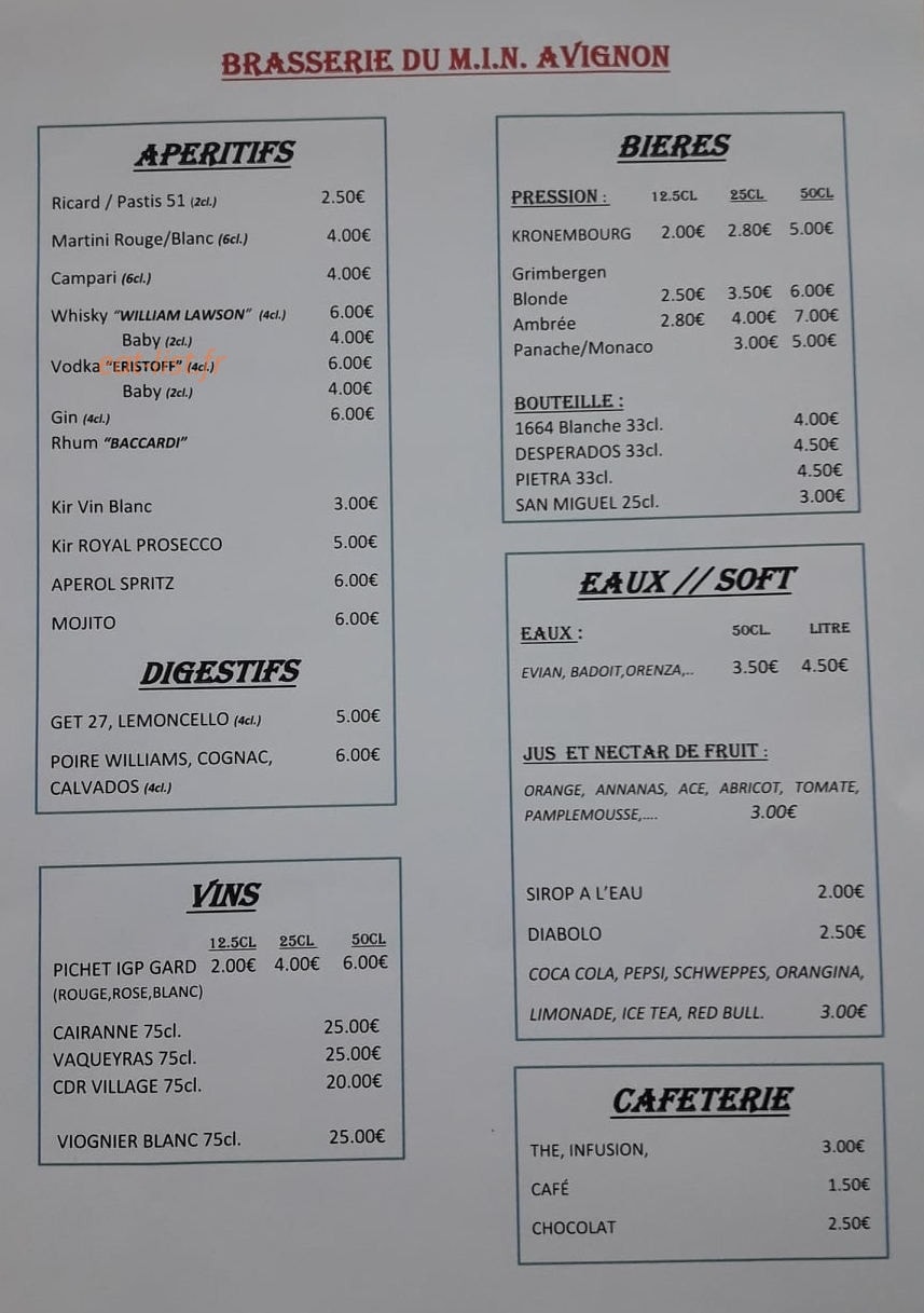 Brasserie du min — carte page 1